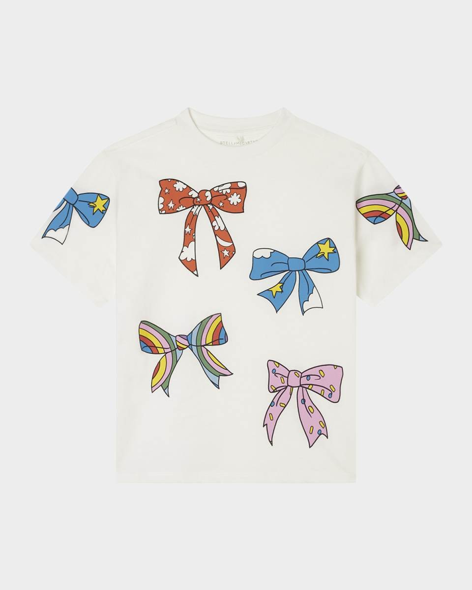 Girl's Multicolor Bow-Print Short-Sleeve T-Shirt, Size 4-8